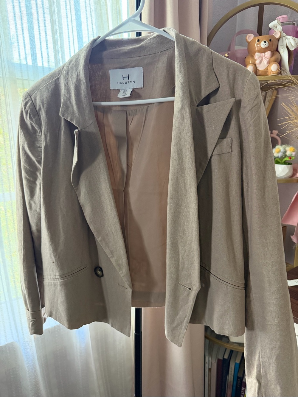 Halston Heritage Taupe Linen-Blend Tailored Blazer